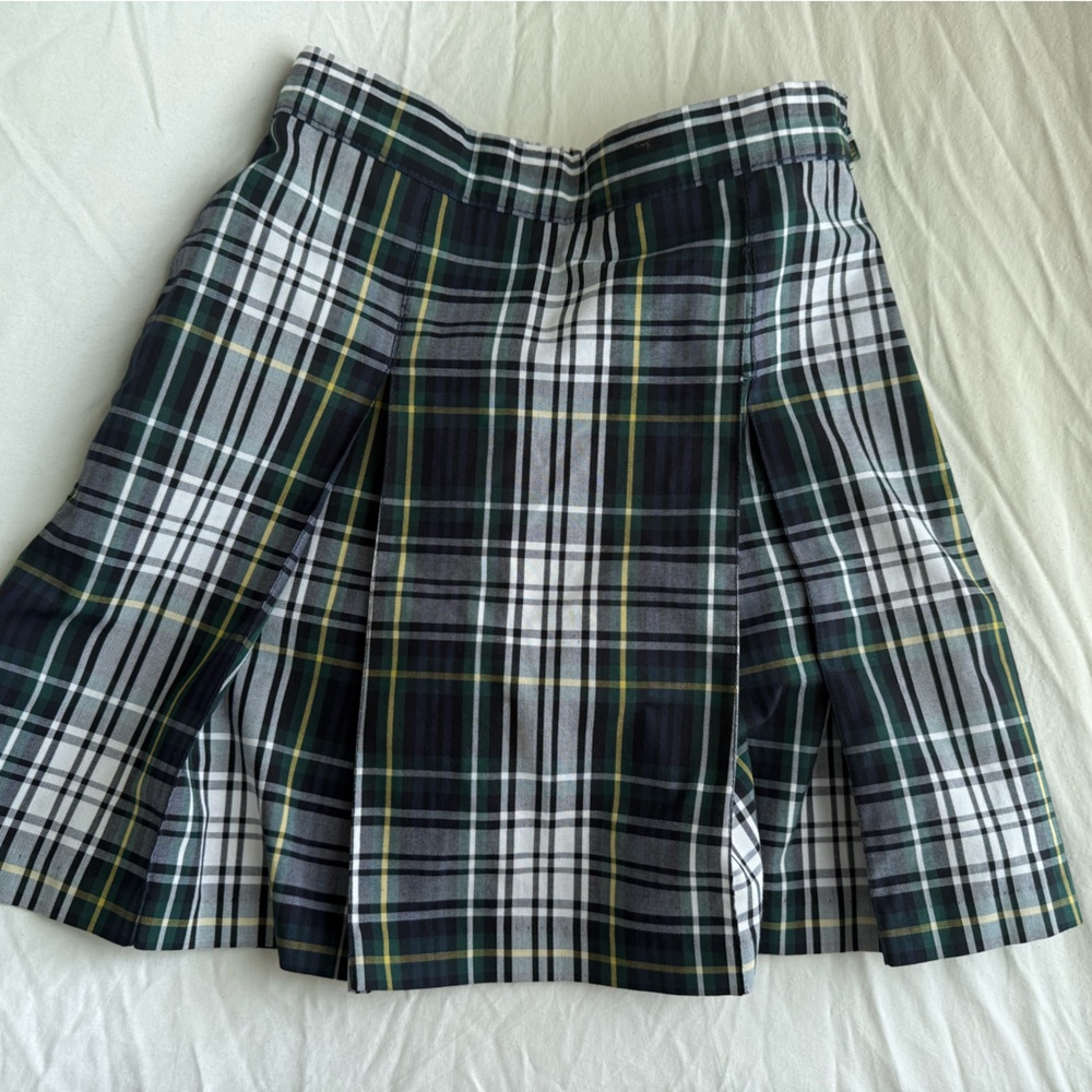 Kids Uniform Plaid Skirt in Green, navy, white, yellow